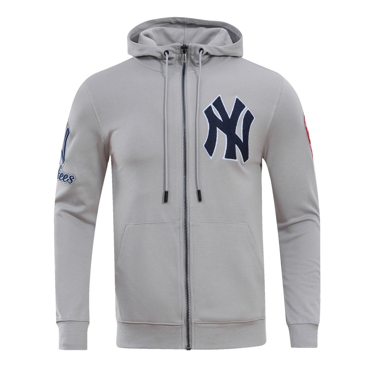 MLB NEW YORK YANKEES CLASSIC CHENILLE MEN'S FULL ZIP PULLOVER HOODIE (GRAY)