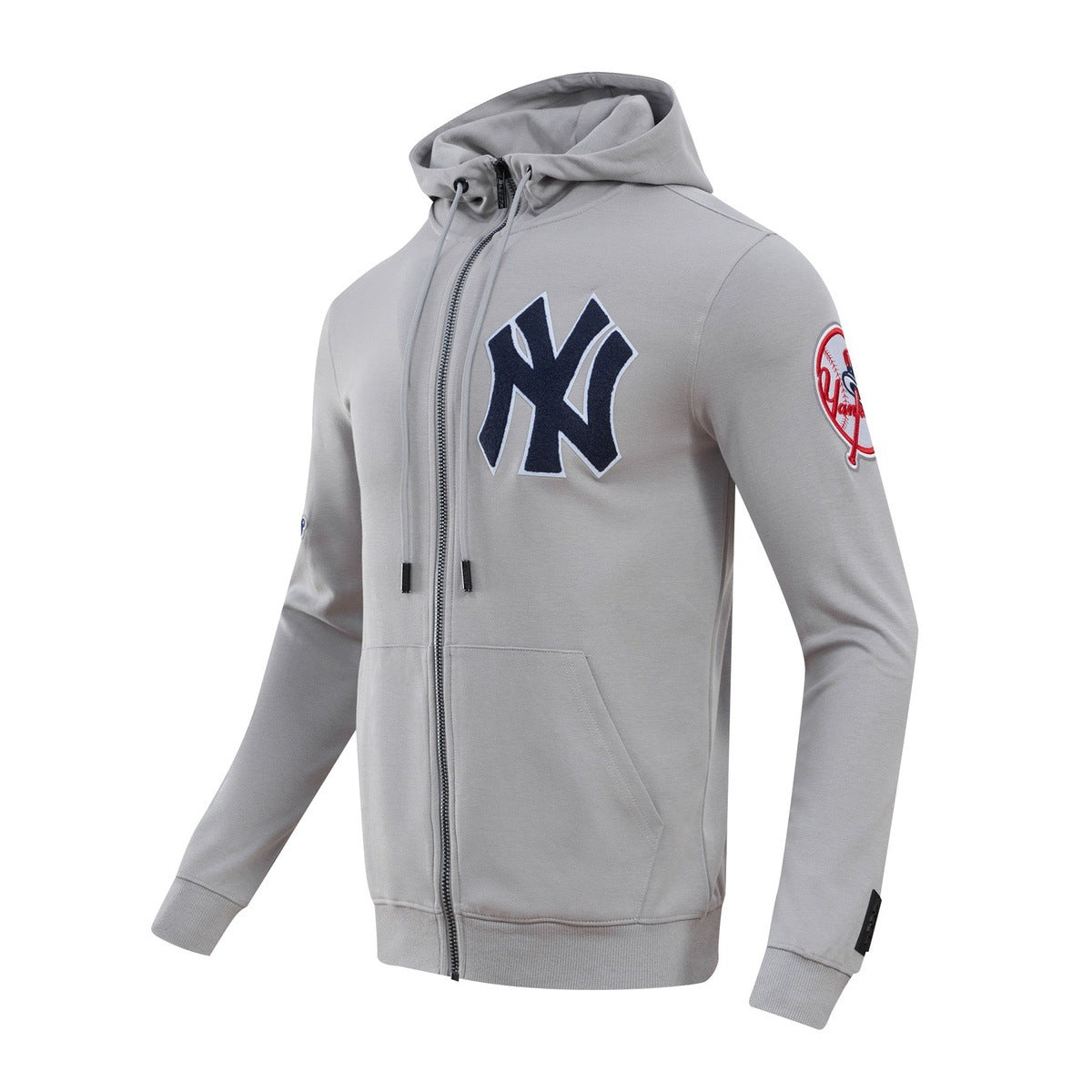 MLB NEW YORK YANKEES CLASSIC CHENILLE MEN'S FULL ZIP PULLOVER HOODIE (GRAY)