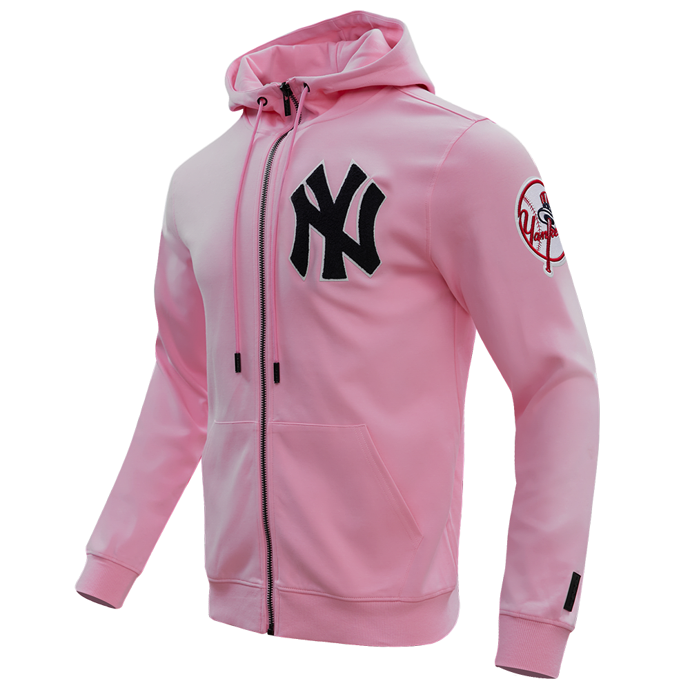 MLB NEW YORK YANKEES CLASSIC CHENILLE MEN'S FULL ZIP PULLOVER HOODIE (PINK)