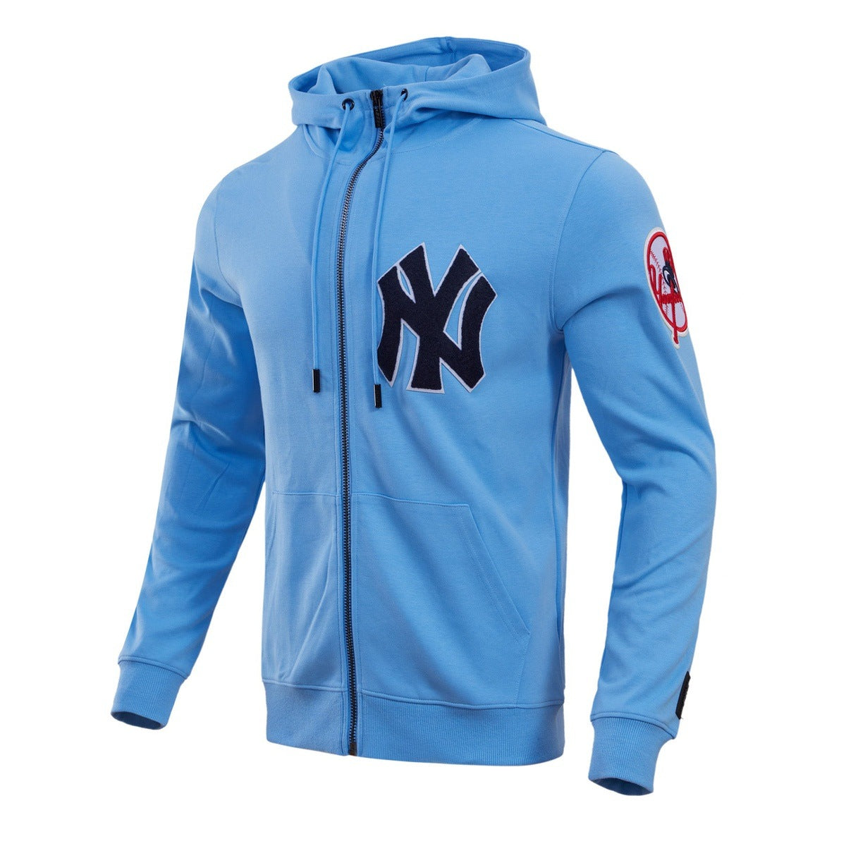 MLB NEW YORK YANKEES CLASSIC CHENILLE MEN'S FULL ZIP PULLOVER HOODIE (UNIVERSITY BLUE)