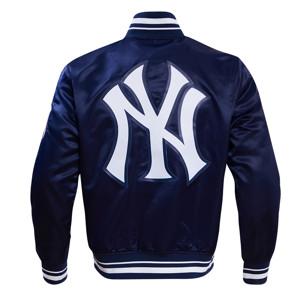 MLB NEW YORK YANKEES SCRIPT TAIL BLOUSON EN SATIN À BORDS CÔTELÉS POUR HOMME (MARINE MINUIT)