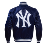 MLB NEW YORK YANKEES SCRIPT TAIL BLOUSON EN SATIN À BORDS CÔTELÉS POUR HOMME (MARINE MINUIT)