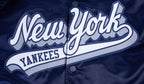 MLB NEW YORK YANKEES SCRIPT TAIL BLOUSON EN SATIN À BORDS CÔTELÉS POUR HOMME (MARINE MINUIT)