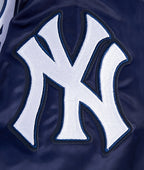 MLB NEW YORK YANKEES SCRIPT TAIL BLOUSON EN SATIN À BORDS CÔTELÉS POUR HOMME (MARINE MINUIT)