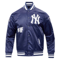 MLB NEW YORK YANKEES OLD ENGLISH MEN'S RIB SATIN JACKET (MIDNIGHT NAVY)
