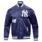 MLB NEW YORK YANKEES OLD ENGLISH MEN'S RIB SATIN JACKET (MIDNIGHT NAVY)