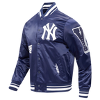 MLB NEW YORK YANKEES OLD ENGLISH MEN'S RIB SATIN JACKET (MIDNIGHT NAVY)
