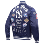 MLB NEW YORK YANKEES OLD ENGLISH MEN'S RIB SATIN JACKET (MIDNIGHT NAVY)