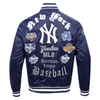 MLB NEW YORK YANKEES OLD ENGLISH MEN'S RIB SATIN JACKET (MIDNIGHT NAVY)