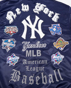 MLB NEW YORK YANKEES OLD ENGLISH MEN'S RIB SATIN JACKET (MIDNIGHT NAVY)