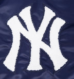 MLB NEW YORK YANKEES OLD ENGLISH MEN'S RIB SATIN JACKET (MIDNIGHT NAVY)