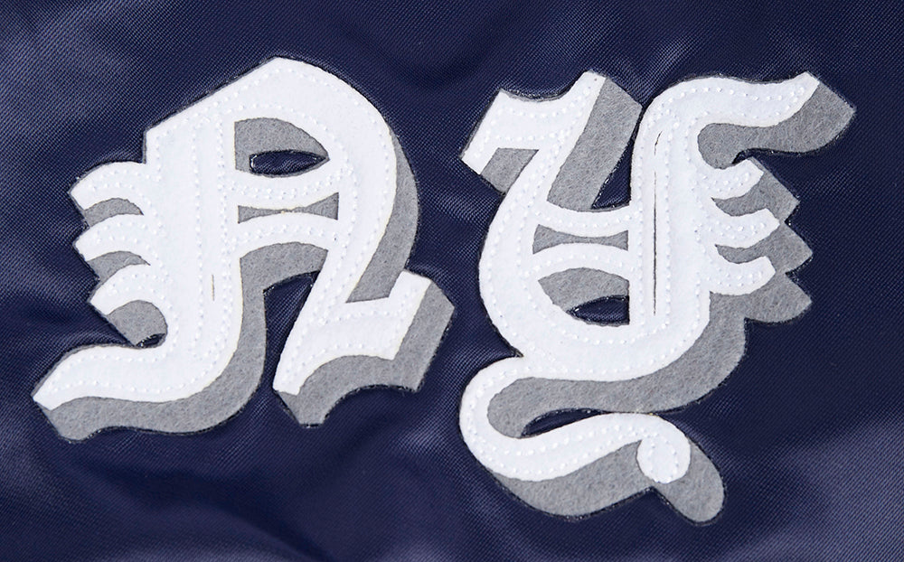 MLB NEW YORK YANKEES OLD ENGLISH MEN'S RIB SATIN JACKET (MIDNIGHT NAVY)