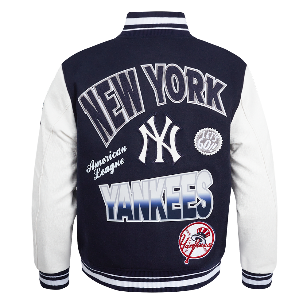 MLB NEW YORK YANKEES TURN IT UP BLOUSON COLLÉGIAL EN LAINE À BORDS CÔTELÉS POUR HOMME (MARINE MINUIT/BLANC)