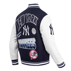 MLB NEW YORK YANKEES TURN IT UP BLOUSON COLLÉGIAL EN LAINE À BORDS CÔTELÉS POUR HOMME (MARINE MINUIT/BLANC)