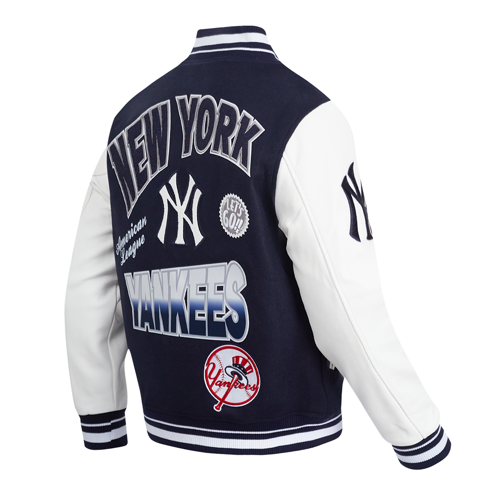 MLB NEW YORK YANKEES TURN IT UP BLOUSON COLLÉGIAL EN LAINE À BORDS CÔTELÉS POUR HOMME (MARINE MINUIT/BLANC)