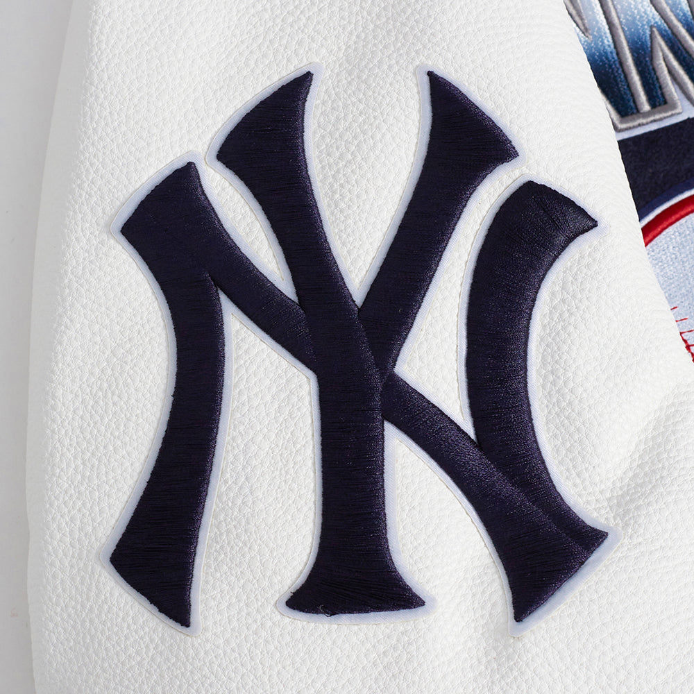 MLB NEW YORK YANKEES TURN IT UP BLOUSON COLLÉGIAL EN LAINE À BORDS CÔTELÉS POUR HOMME (MARINE MINUIT/BLANC)