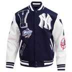 MLB NEW YORK YANKEES MASH UP BLOUSON COLLÉGIAL EN LAINE À BORDS CÔTELÉS POUR HOMME (MARINE MINUIT/BLANC)