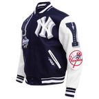 MLB NEW YORK YANKEES MASH UP BLOUSON COLLÉGIAL EN LAINE À BORDS CÔTELÉS POUR HOMME (MARINE MINUIT/BLANC)