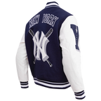 MLB NEW YORK YANKEES MASH UP BLOUSON COLLÉGIAL EN LAINE À BORDS CÔTELÉS POUR HOMME (MARINE MINUIT/BLANC)