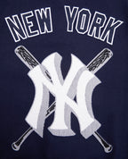 MLB NEW YORK YANKEES MASH UP BLOUSON COLLÉGIAL EN LAINE À BORDS CÔTELÉS POUR HOMME (MARINE MINUIT/BLANC)