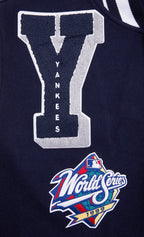 MLB NEW YORK YANKEES MASH UP BLOUSON COLLÉGIAL EN LAINE À BORDS CÔTELÉS POUR HOMME (MARINE MINUIT/BLANC)