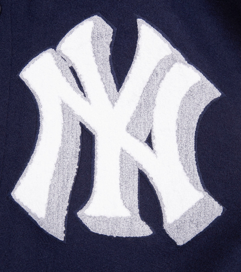 MLB NEW YORK YANKEES MASH UP BLOUSON COLLÉGIAL EN LAINE À BORDS CÔTELÉS POUR HOMME (MARINE MINUIT/BLANC)
