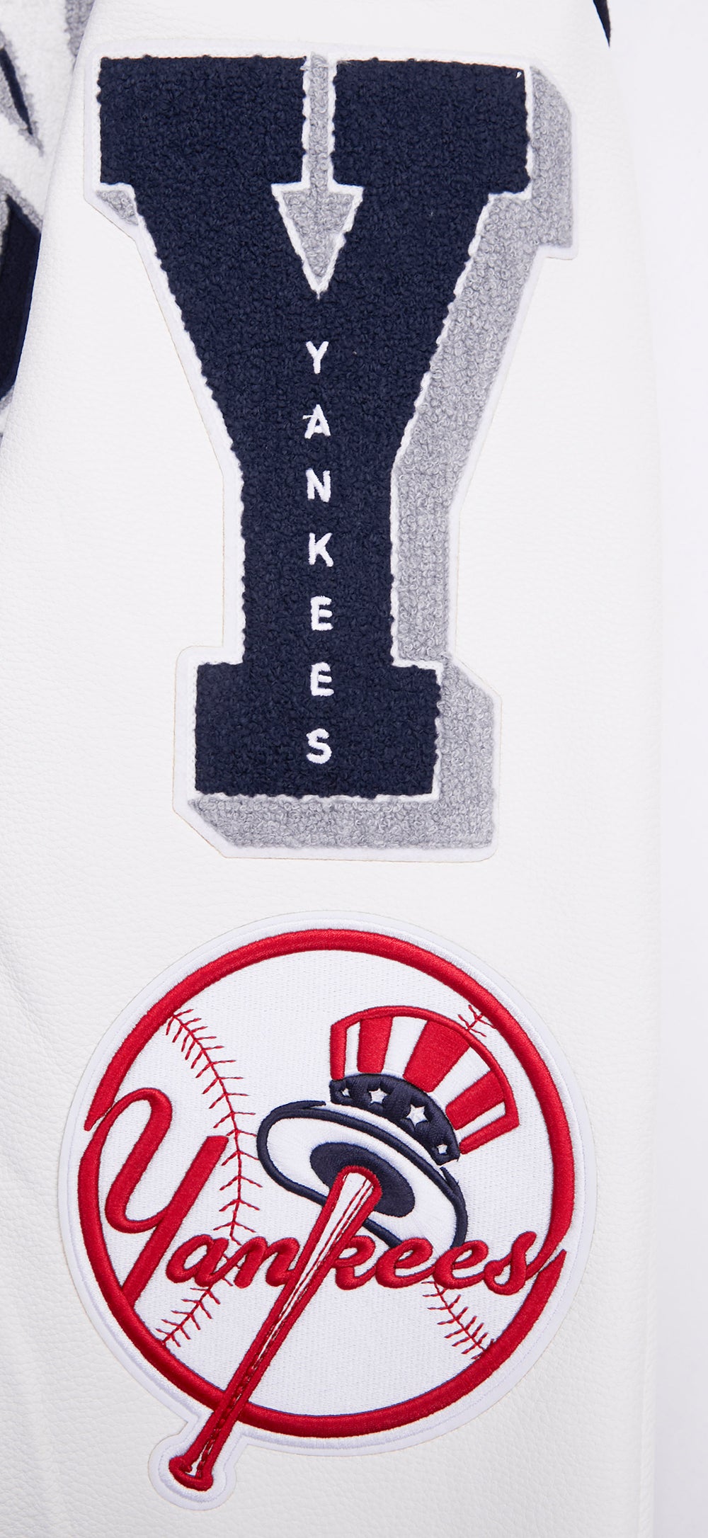 MLB NEW YORK YANKEES MASH UP BLOUSON COLLÉGIAL EN LAINE À BORDS CÔTELÉS POUR HOMME (MARINE MINUIT/BLANC)