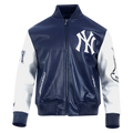 MLB NEW YORK YANKEES CITY SIGNATURE MEN'S LEATHER VARSITY JACKET (MIDNIGHT NAVY/WHITE)