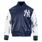 MLB NEW YORK YANKEES CITY SIGNATURE MEN'S LEATHER VARSITY JACKET (MIDNIGHT NAVY/WHITE)