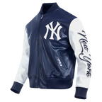 MLB NEW YORK YANKEES CITY SIGNATURE MEN'S LEATHER VARSITY JACKET (MIDNIGHT NAVY/WHITE)