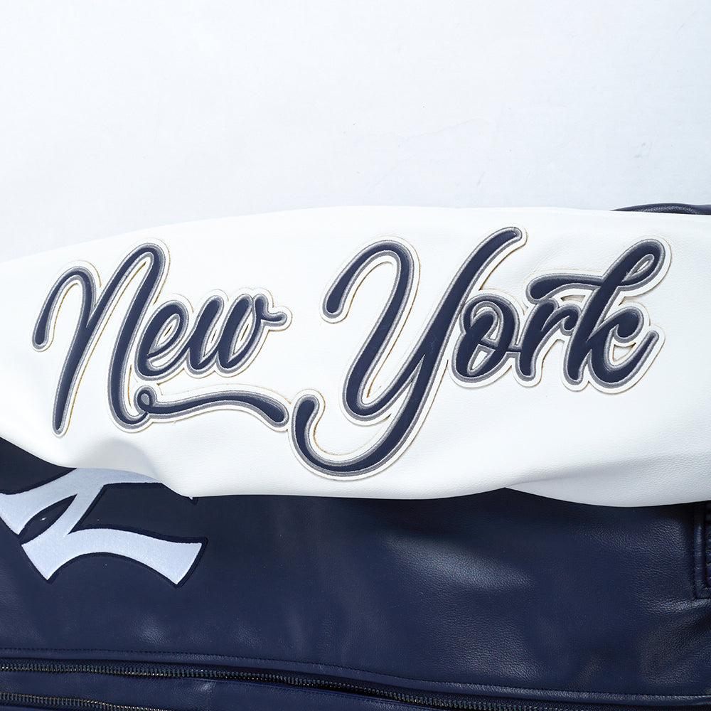 MLB NEW YORK YANKEES CITY SIGNATURE MEN'S LEATHER VARSITY JACKET (MIDNIGHT NAVY/WHITE)