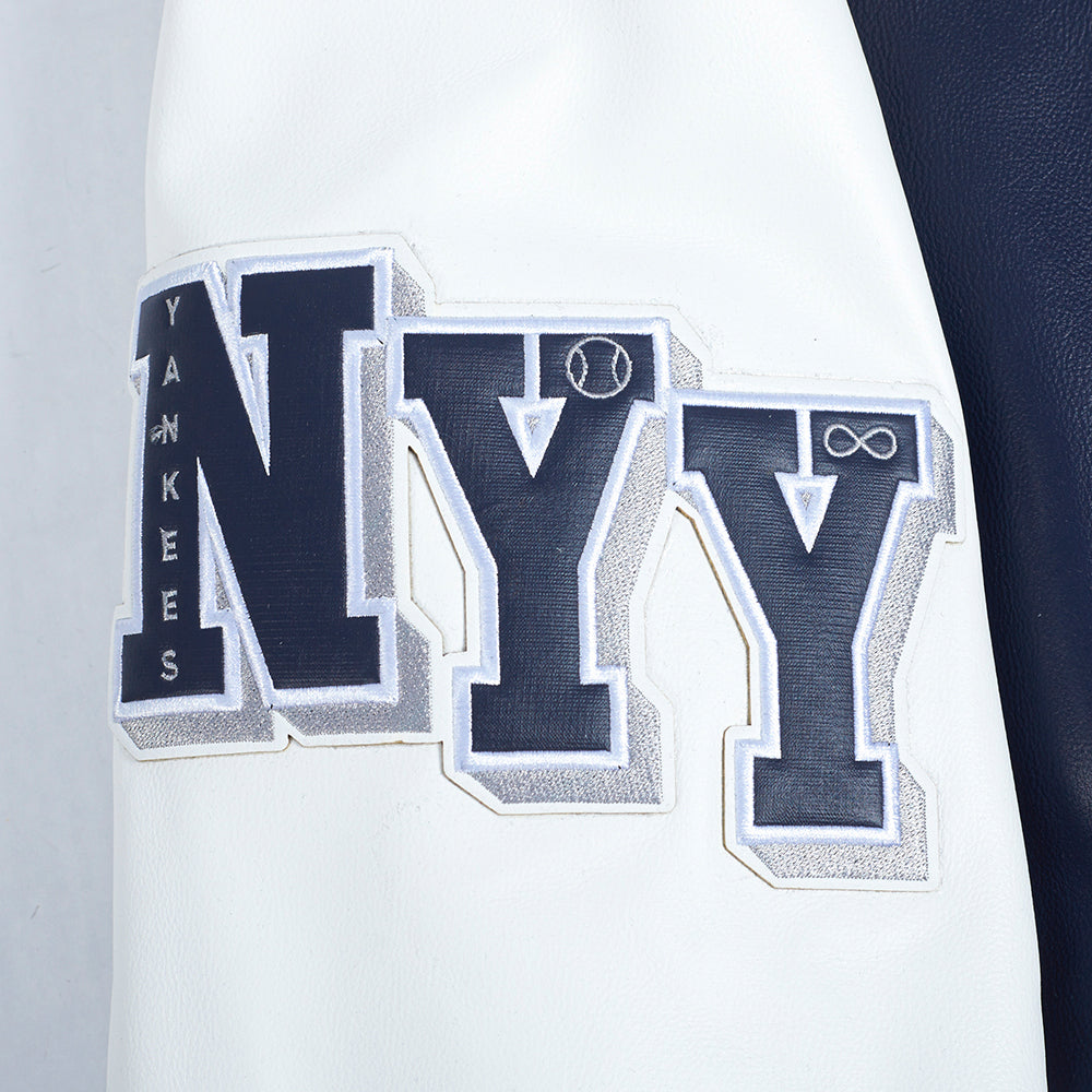 MLB NEW YORK YANKEES CITY SIGNATURE MEN'S LEATHER VARSITY JACKET (MIDNIGHT NAVY/WHITE)