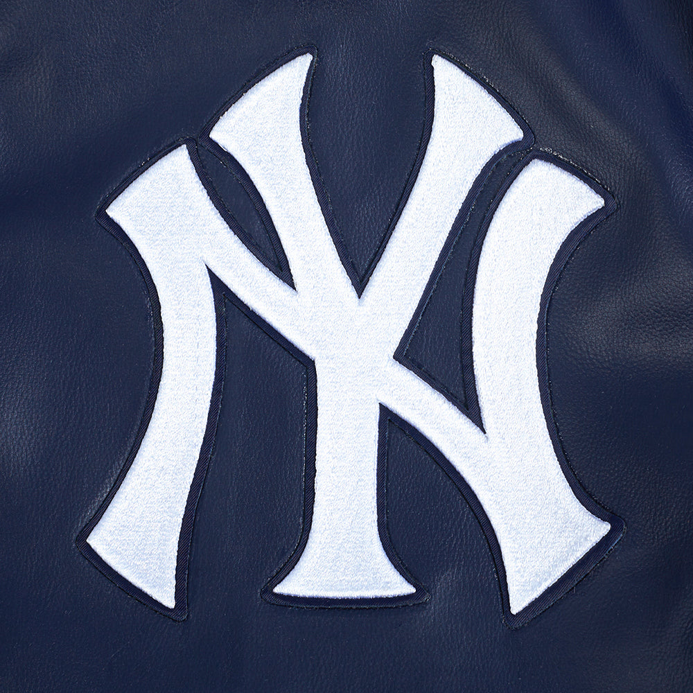 MLB NEW YORK YANKEES CITY SIGNATURE MEN'S LEATHER VARSITY JACKET (MIDNIGHT NAVY/WHITE)
