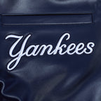 MLB NEW YORK YANKEES CITY SIGNATURE MEN'S LEATHER VARSITY JACKET (MIDNIGHT NAVY/WHITE)