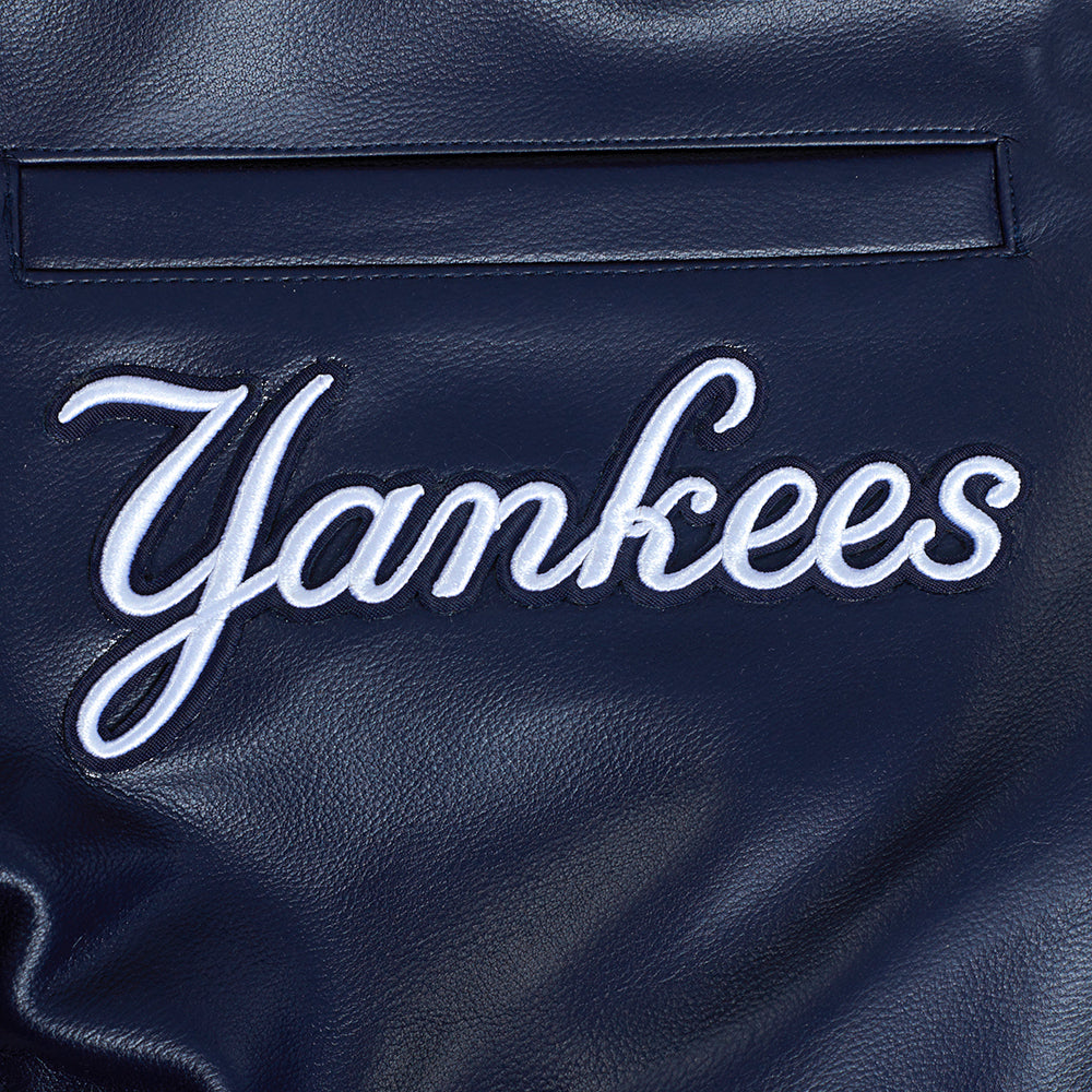 MLB NEW YORK YANKEES CITY SIGNATURE MEN'S LEATHER VARSITY JACKET (MIDNIGHT NAVY/WHITE)