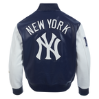 MLB NEW YORK YANKEES CITY SIGNATURE MEN'S LEATHER VARSITY JACKET (MIDNIGHT NAVY/WHITE)