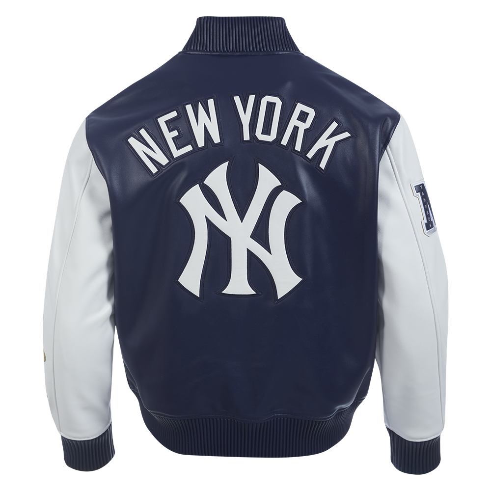 MLB NEW YORK YANKEES CITY SIGNATURE MEN'S LEATHER VARSITY JACKET (MIDNIGHT NAVY/WHITE)