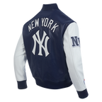 MLB NEW YORK YANKEES CITY SIGNATURE MEN'S LEATHER VARSITY JACKET (MIDNIGHT NAVY/WHITE)