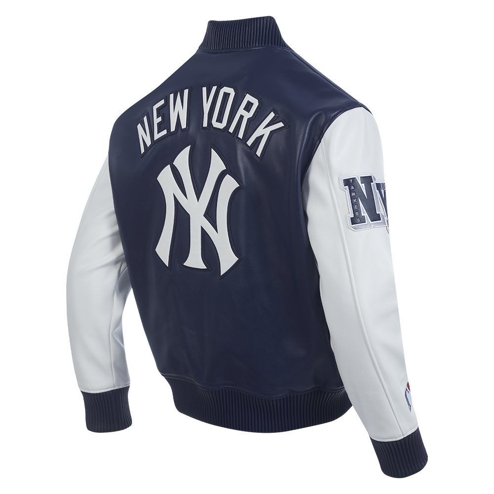 MLB NEW YORK YANKEES CITY SIGNATURE MEN'S LEATHER VARSITY JACKET (MIDNIGHT NAVY/WHITE)