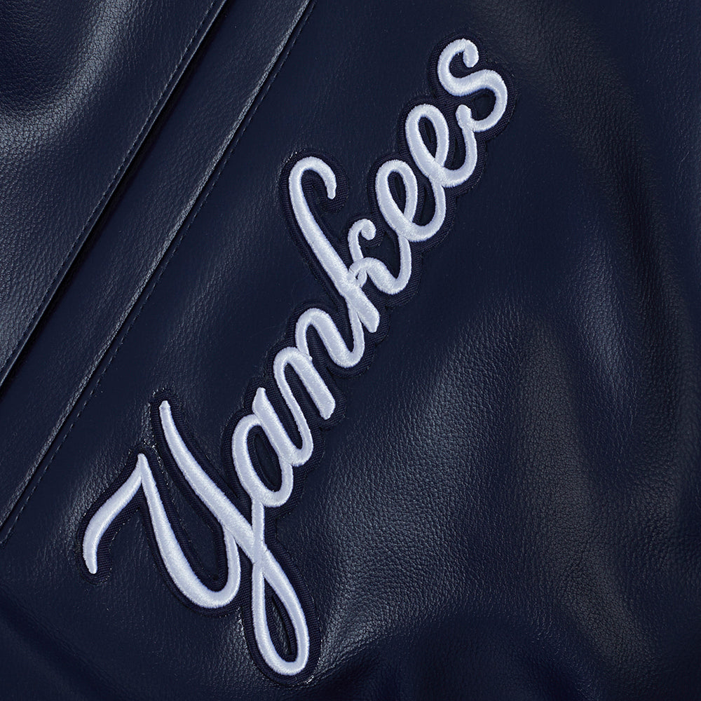 MLB NEW YORK YANKEES CITY SIGNATURE MEN'S LEATHER VARSITY JACKET (MIDNIGHT NAVY/WHITE)