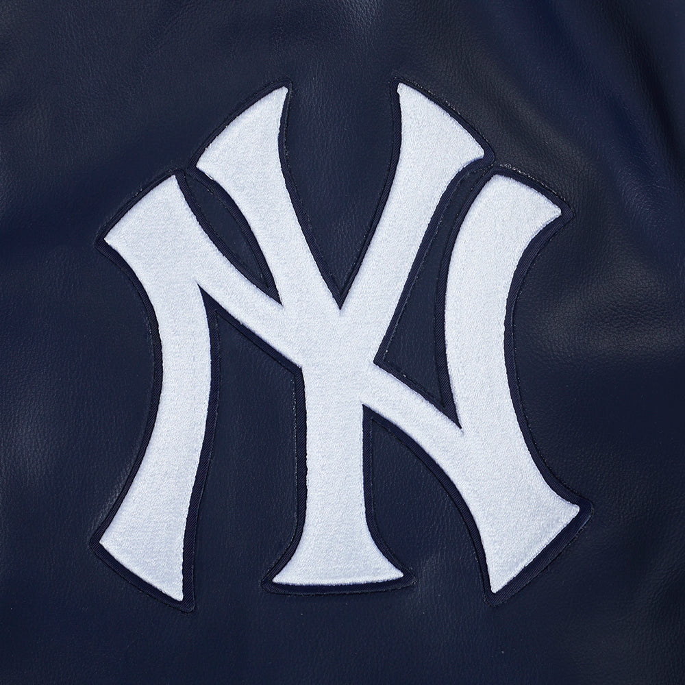 MLB NEW YORK YANKEES CITY SIGNATURE MEN'S LEATHER VARSITY JACKET (MIDNIGHT NAVY/WHITE)