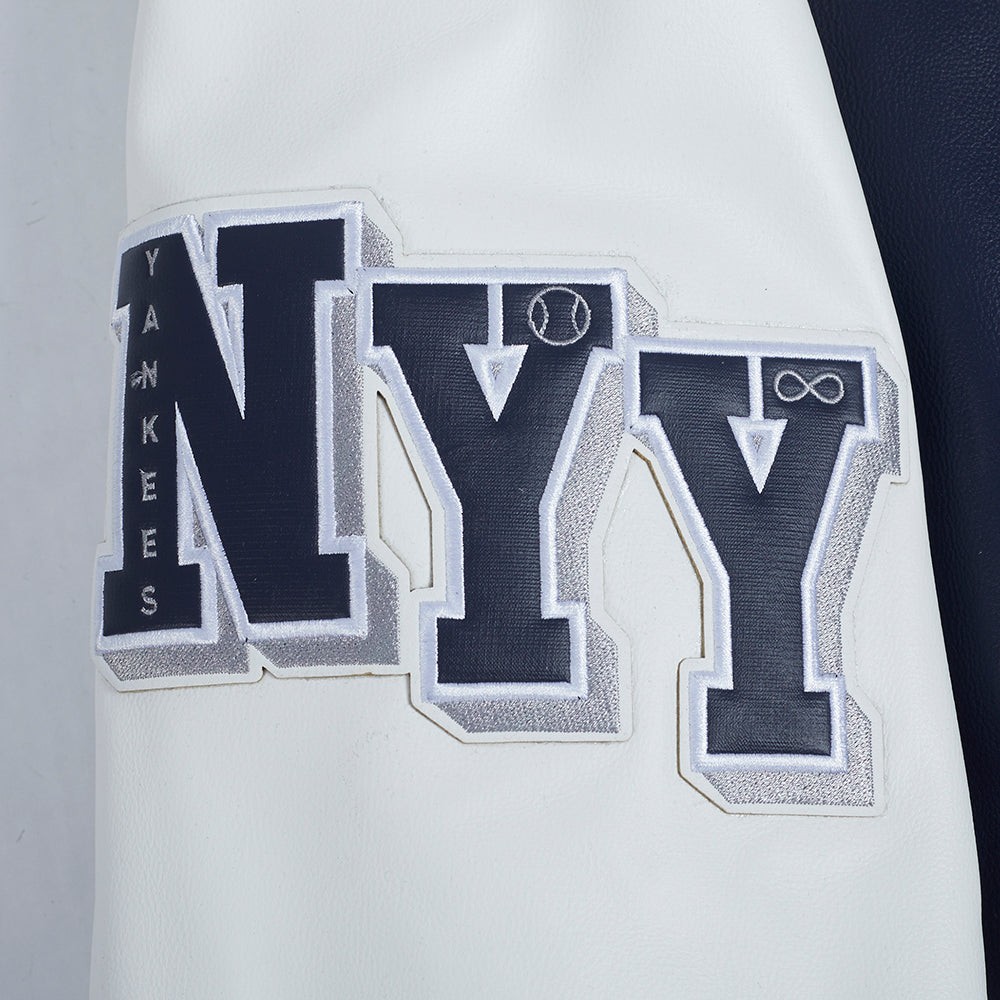 MLB NEW YORK YANKEES CITY SIGNATURE MEN'S LEATHER VARSITY JACKET (MIDNIGHT NAVY/WHITE)