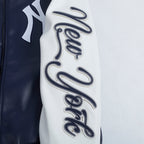 MLB NEW YORK YANKEES CITY SIGNATURE MEN'S LEATHER VARSITY JACKET (MIDNIGHT NAVY/WHITE)