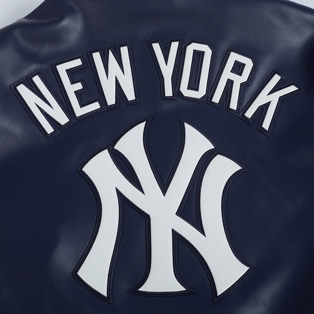 MLB NEW YORK YANKEES CITY SIGNATURE MEN'S LEATHER VARSITY JACKET (MIDNIGHT NAVY/WHITE)