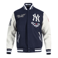 MLB NEW YORK YANKEES SUGAR SKULL BLOUSON COLLÉGIAL EN LAINE À BORDS CÔTELÉS POUR HOMME (MARINE MINUIT/BLANC)