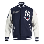 MLB NEW YORK YANKEES SUGAR SKULL BLOUSON COLLÉGIAL EN LAINE À BORDS CÔTELÉS POUR HOMME (MARINE MINUIT/BLANC)