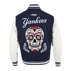 MLB NEW YORK YANKEES SUGAR SKULL BLOUSON COLLÉGIAL EN LAINE À BORDS CÔTELÉS POUR HOMME (MARINE MINUIT/BLANC)