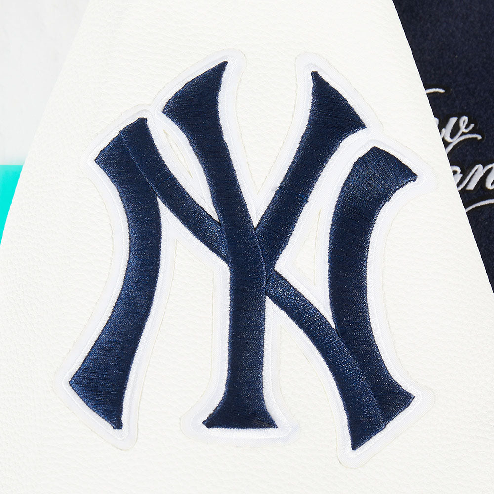 MLB NEW YORK YANKEES SUGAR SKULL BLOUSON COLLÉGIAL EN LAINE À BORDS CÔTELÉS POUR HOMME (MARINE MINUIT/BLANC)