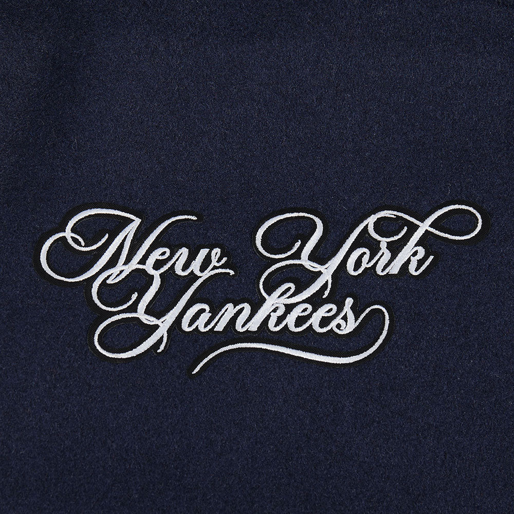 MLB NEW YORK YANKEES SUGAR SKULL BLOUSON COLLÉGIAL EN LAINE À BORDS CÔTELÉS POUR HOMME (MARINE MINUIT/BLANC)