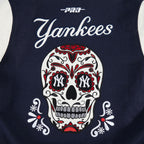 MLB NEW YORK YANKEES SUGAR SKULL BLOUSON COLLÉGIAL EN LAINE À BORDS CÔTELÉS POUR HOMME (MARINE MINUIT/BLANC)